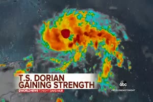 Tropical Storm Dorian gains strength in the Atlantic Ocean